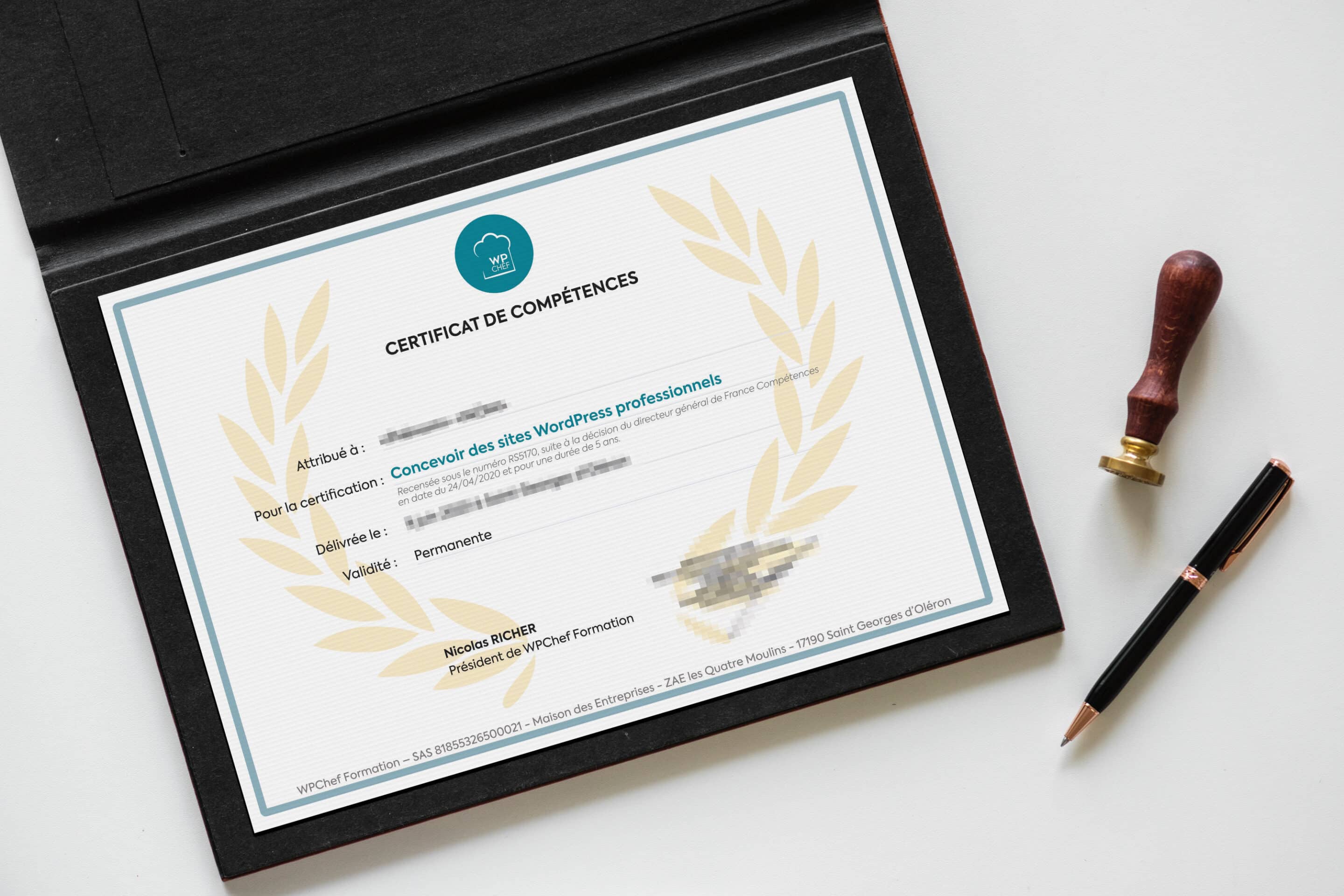 Aperçu du diplôme RS5170 pour la formation WordPress de WPChef